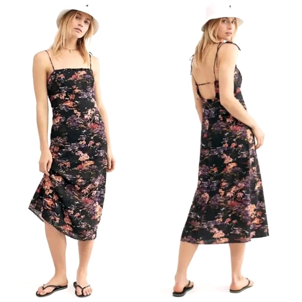 Free People Beach Party Black Floral Midi Dress